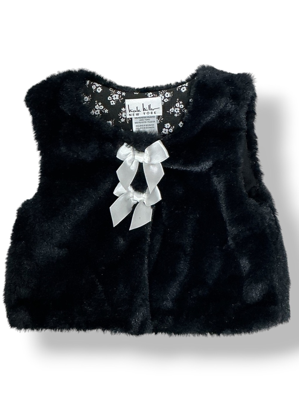 Nicole Miller Plush Faux Fur Vest Black White Bows Baby Girl 18 Months - Picture 16 of 16